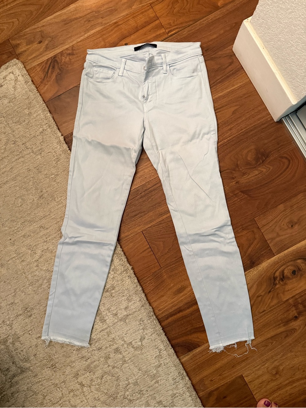 J Brand Pale Blue Skinny Jeans with Frayed Hem